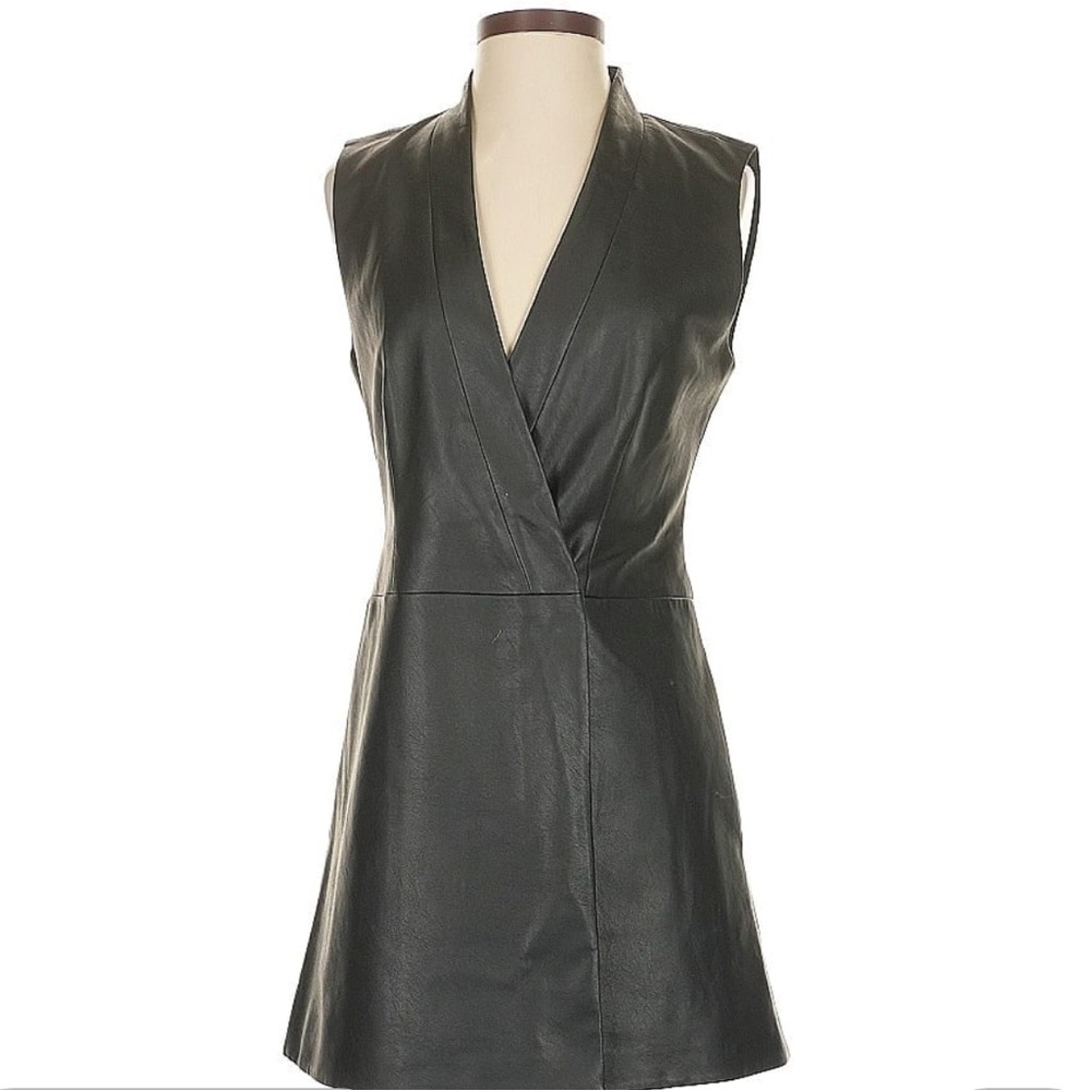 BCBGMaxAzria Leather Black V-Neck Dress